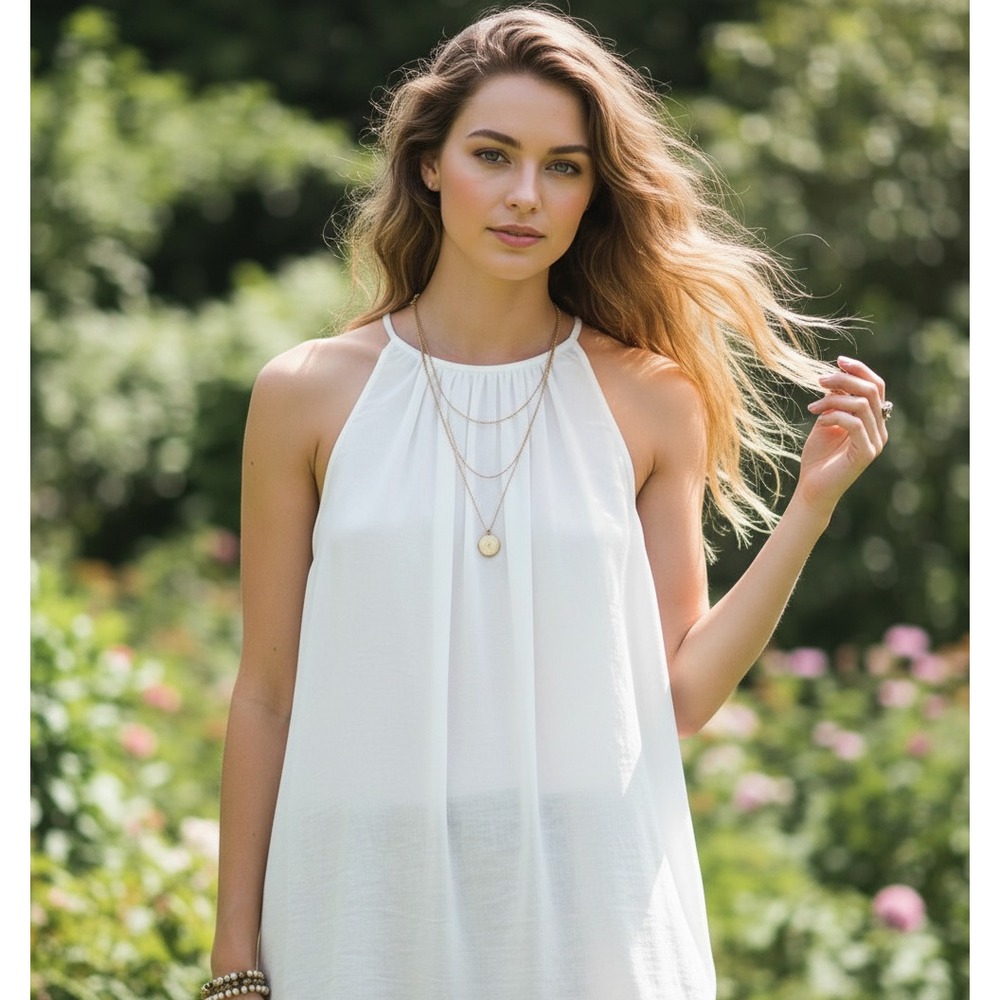 Old Navy S Tank Top Cream Ivory Satin High Neck Cottage Coquette Fairy Flowy